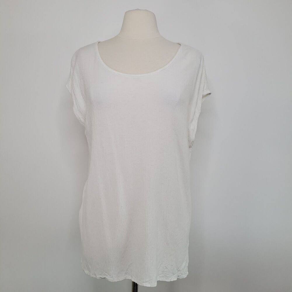 FINAL TOUCH Natural Tunic Top Size L Lagenlook Crinkle Crepe Dolman Sleeve Beach